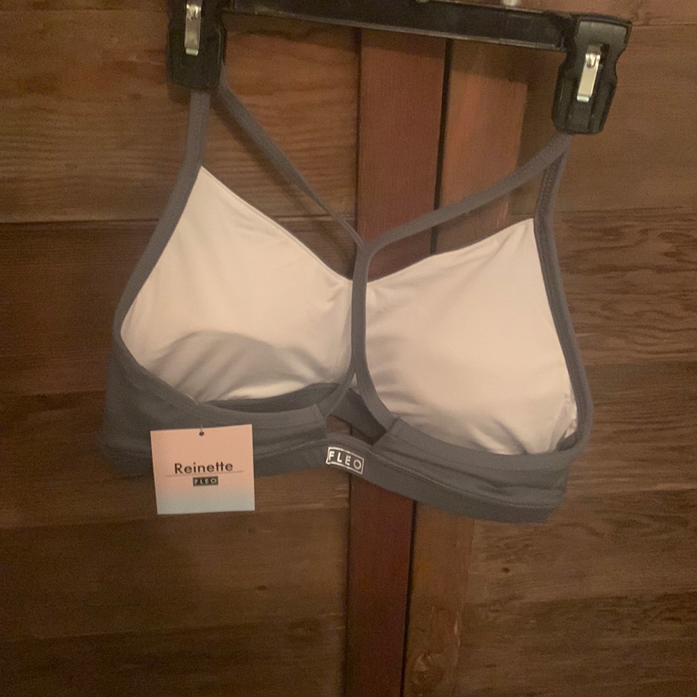 Fleo Gray and White Reinette Strappy Sports Bra